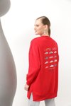 Kırmızı İki İplik Kumaş Ayakkabı Baskılı Sweatshirt