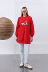 Kırmızı İki İplik Kumaş Scooter Nakış Detaylı Sweatshirt