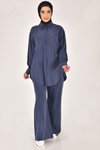 Lacivert Cupro Kumaş Tek Cepli Düğmeli İkili Takım
