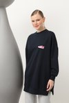 Lacivert İki İplik Kumaş Ayakkabı Baskılı Sweatshirt