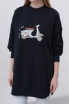 Lacivert İki İplik Kumaş Scooter Nakış Detaylı Sweatshirt