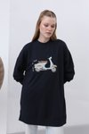 Lacivert İki İplik Kumaş Scooter Nakış Detaylı Sweatshirt