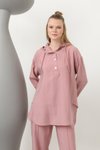 Pembe Lyocell Kumaş Kapişonlu İkili Takım