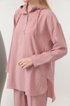 Pembe Lyocell Kumaş Kapişonlu İkili Takım