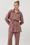 Pembe Modal Kumaş Bel Büzgü Detaylı İkili Takım