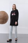 Siyah İki İplik Kumaş Scooter Nakış Detaylı Sweatshirt