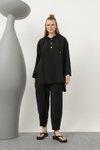 Siyah Lyocell Kumaş Kapişonlu İkili Takım