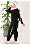 Siyah Modal Kumaş Kol Detaylı İkili Takım