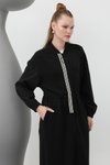 Siyah Modal Kumaş Kolları Paraşüt Detaylı Kap
