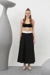 Siyah Paraşüt Kumaş Fermuar Detaylı Uzun Etek