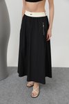 Siyah Paraşüt Kumaş Fermuar Detaylı Uzun Etek