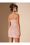 Askılı Bej Taşlı Askı Kimli Kumaş Cuplu Pudra Pembe Mini Abiye Elbise