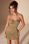 Metalik Taşlı Askılı Cuplu Mini Simli Abiye Elbise