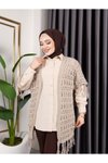 Bej Mevsimlik Saçaklı Ve Ajurlu Pamuk Triko Hırka