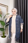 كارديغان قطن تريكو أزرق موسمي بأطراف مزخرفة ومثقبة