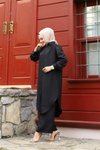 Siyah Yazlık Gömlek Yaka Ve Önü Düğmeli Keten Kumaş Uzun Tunik Pantolon İkili Takım