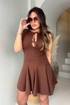 Acı Kahve Zr Krep Kumaş Bağçıklı Mini Elbise