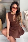Acı Kahve Zr Krep Kumaş Bağçıklı Mini Elbise