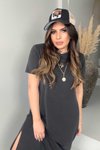 Antrasit Oysh Model Basic Midi Elbise