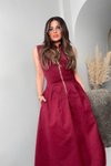 Bordo Fermuarlı Gabardin Kumaş Uzun Elbise