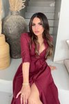 Bordo Pamuk Kuşaklı Uzun Gömlek Elbise