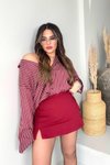 Bordo Yırtmaçlı Mini Şort Etek