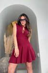 Bordo Zr Krep Kumaş Bağçıklı Mini Elbise