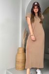 Camel Oysh Model Vatkalı Midi Elbise