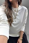 Ekru Basic Mini Yan Yırtmaçlı Sweatshirt