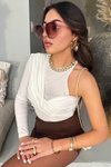 Ekru Tasarım Model Tek Omuz Açık Bluz