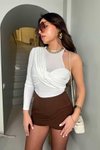 Ekru Tasarım Model Tek Omuz Açık Bluz