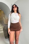 Kahve İçi Şortlu Mini Etek