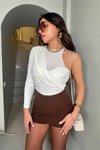 Kahve İçi Şortlu Mini Etek