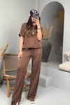 Kahverengi Oysh Kumaş Kısa Kollu Takım