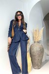 Lacivert Dikiş Detay Jean Blazer Ceket