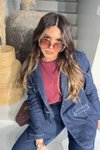 Lacivert Dikiş Detay Jean Blazer Ceket