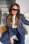 Lacivert Dikiş Detay Jean Blazer Ceket