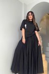 Siyah Buruşuk Dokuma Tasarım Uzun Etek