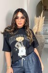 Siyah California Teddy İşleme Tshirt