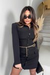 Siyah Gömlek Yaka Kemerli Mini Ceket Elbise