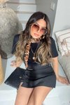 Siyah Kapaklı Düğme Detay Pamuk Mini Şort Etek