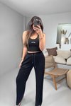 Siyah Mayo Kumaş Silikon Baskı Crop