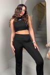 Siyah Silikon Baskı Detay Flare Tayt Pantolon