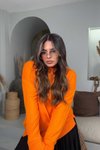 Turuncu Basic Mini Yan Yırtmaçlı Sweatshirt