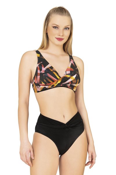 Siyah Çapraz Detaylı Toparlayıcı Yüksek Bel Bikini Takım
