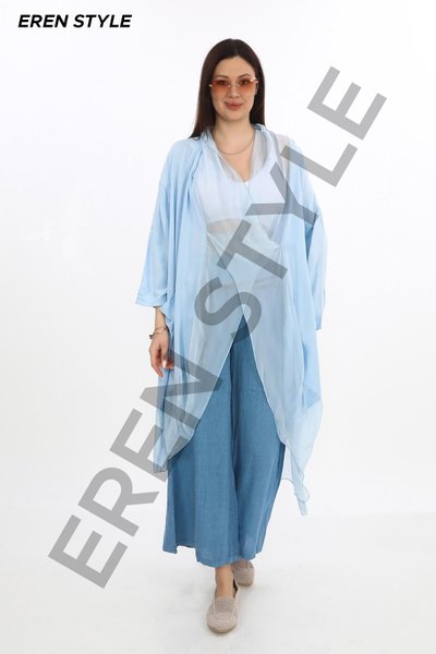 Bebe Mavi Italyan İpek Detaylı Oversize Kaftan & Bluz