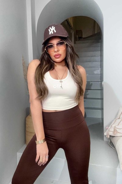 Krem Mayo Kumaş Silikon Baskı Crop