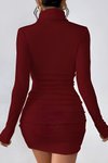 Bordo Balıkçı Yaka Drapeli Likralı Kaşkorse Mini Elbise