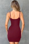 Bordo İp Askılı Mini Elbise