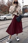 Bordo Pileli Şık Midi Etek